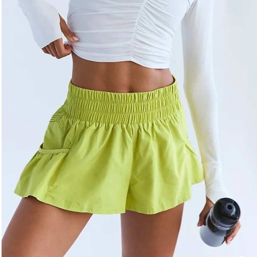 Free People Movement Get Your Flirt On Shorts Neon Green Smocked Waist Sz XS FP